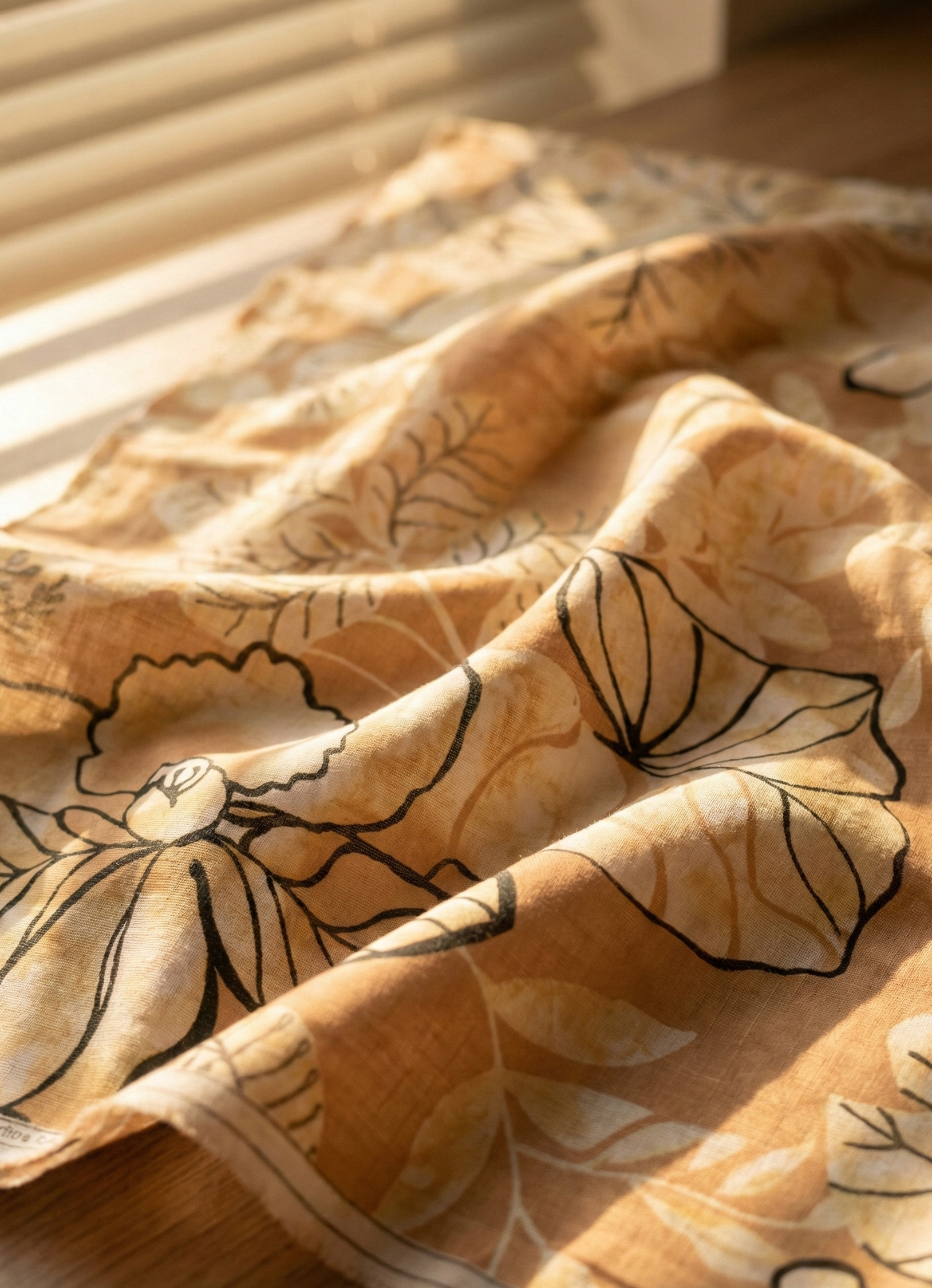 Classic Cambric 60 – Caramel Leaf Floral Export Fabric